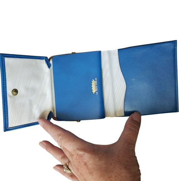 Vintage Princess Gardner Blue Gold Floral Needlepoint French Leather Wallet - Picture 6 of 10